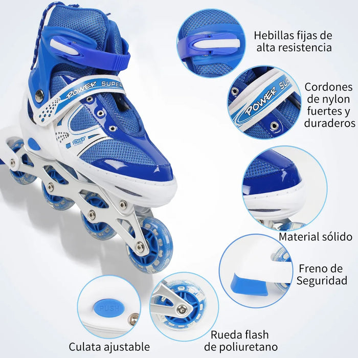 Patines En Línea Para Niñas Niños 4 Ruedas Con Casco 16pzas Grado B