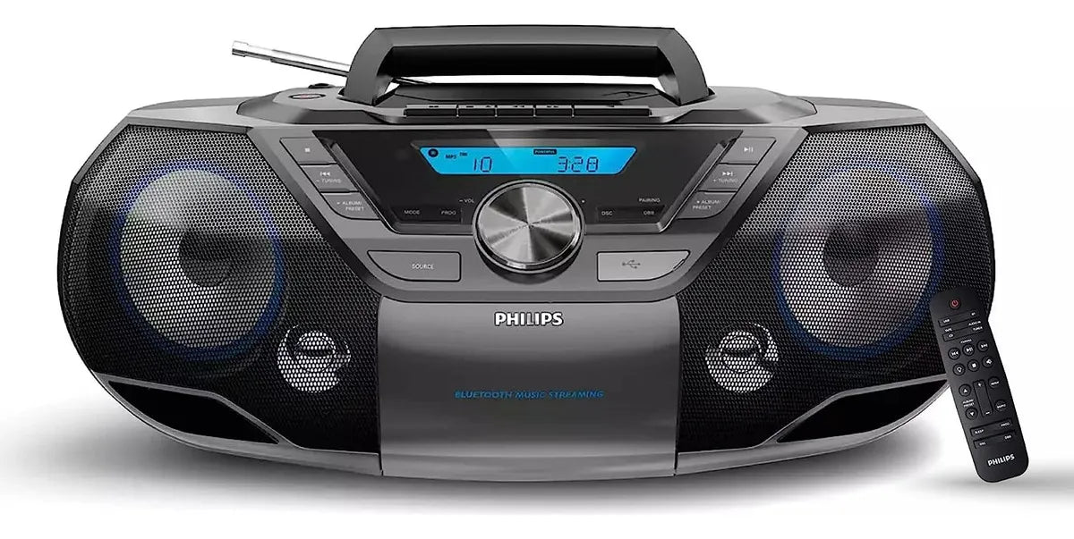 PHILIPS AZ797T REPRODUCTOR DE CD PORTÁTIL BLUETOOTH CASETES POTENTE ESTÉREO USB/MP3/AUX CON PANTALLA LCD RADIO FM GRADO A