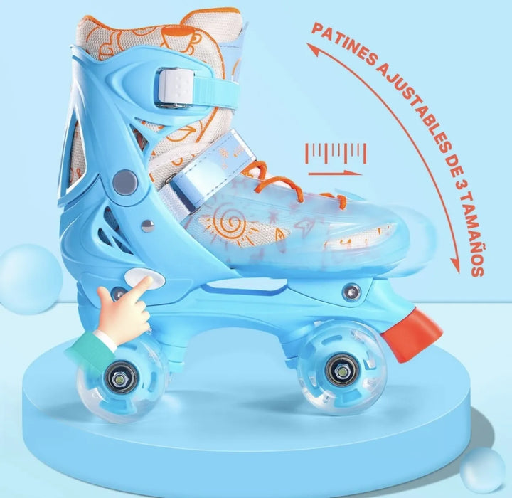 PATINES EN PARALELO AJUSTABLE 4 RUEDAS CON PROTECCION NIÑOS GRADO B