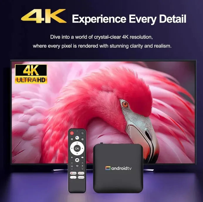 CAJA DE TV 4K HD CON TARJETA GRÁFICA, ANDROID TV 14.0 NEGRO ESTÁNDAR GRADO B