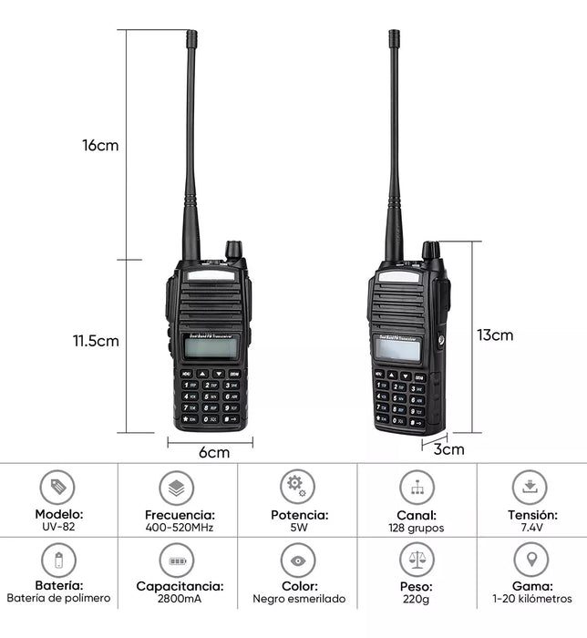 radio uv82 8w walkie talkie uhf vhf fm 2800mah cable usb 513
