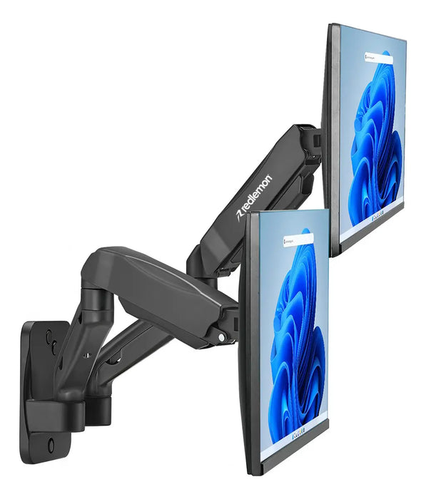 SOPORTE PARA 2 MONITORES DE PARED CON SISTEMA HIDRÁULICO, BRAZO MÓVIL PARA PANTALLAS DE 17 A 32 PULGADAS, COMPATIBILIDAD UNIVERSAL VESA HASTA 9 KG NEGRO GRADO B