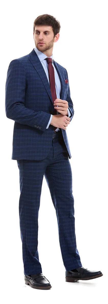 TRAJE SLIM FIT VITTORIO FORTI SOLAPA DE PICO A CUADROS GRADO B - TiendaKomet México