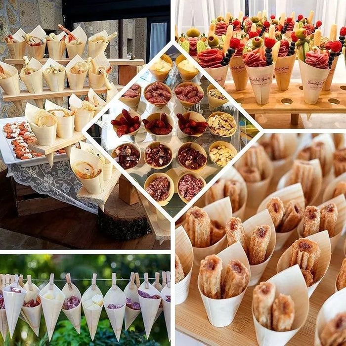 100 Piezas De Conos De Madera Desechables