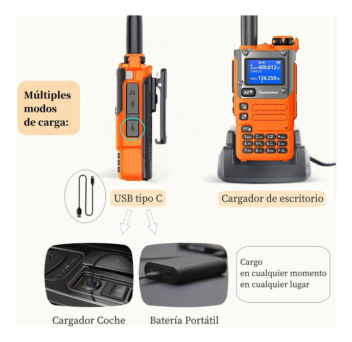 RADIO COMUNICADOR WOKITOKIS UHF/VHF METALICO DOBLE PTT USB C COLOR VERDE GRADO B