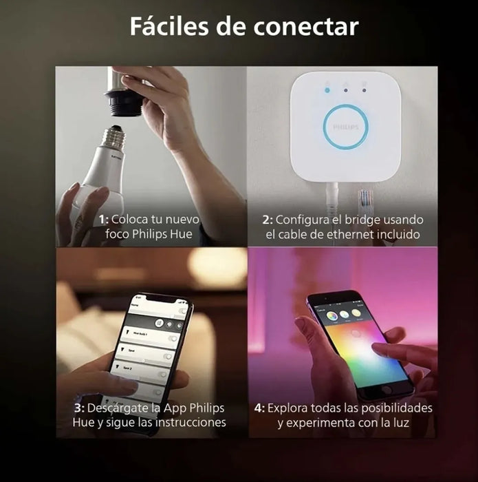 Philips Hue - foco LED inteligente A19 - Blanco y ambiente de color - foco interior de 60 W - Control con aplicación Hue - Funciona con Alexa, Google Assistant y Apple Homekit - Paquete de 3 GRADO B