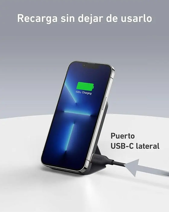 POWER BANK PORTÁTIL INALÁMBRICO ANKER MAGGO MAGSAFE 5000MAH - BATERÍA PORTÁTIL POWERBANK USB INALÁMBRICO CARGA RÁPIDA, COMPATIBLE IPHONE 15, 14, 13, 12, NEGRO   |   GRADO A