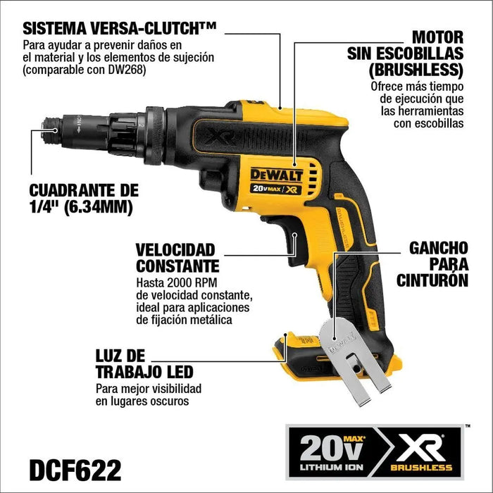 Destornillador Panel Yeso Versaclutch 20v Max Dewalt Dcf622b Color Amarillo (SIN BATERIA)  GRADO A