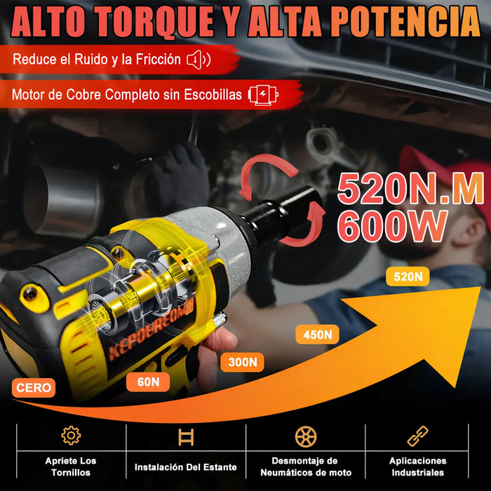 LLAVE DE IMPACTO INALÍ¡MBRICO 600W,LLAVE DE IMPACTO ELÉCTRICA CON LUZ DE TRABAJO INTEGRADA DE 16 LED,PISTOLA DE IMPACTO PARA REPARACIONES DOMÉSTICAS Y DEL AUTOMÓVIL AMARILLO GRADO B