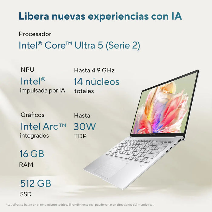 LAPTOP ASUS ZENBOOK 14 UX34 INTEL CORE ULTRA 5 16GB 512GB PLATEADO GRADO A