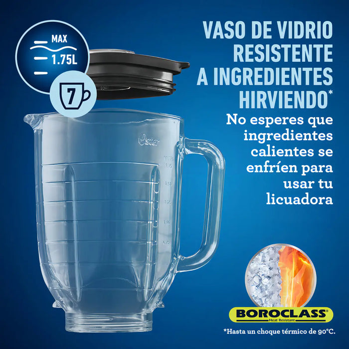 Licuadora Oster Blstpbrg Con Vaso De Vidrio Y Perilla 1.75 L Color Plateado GRADO A