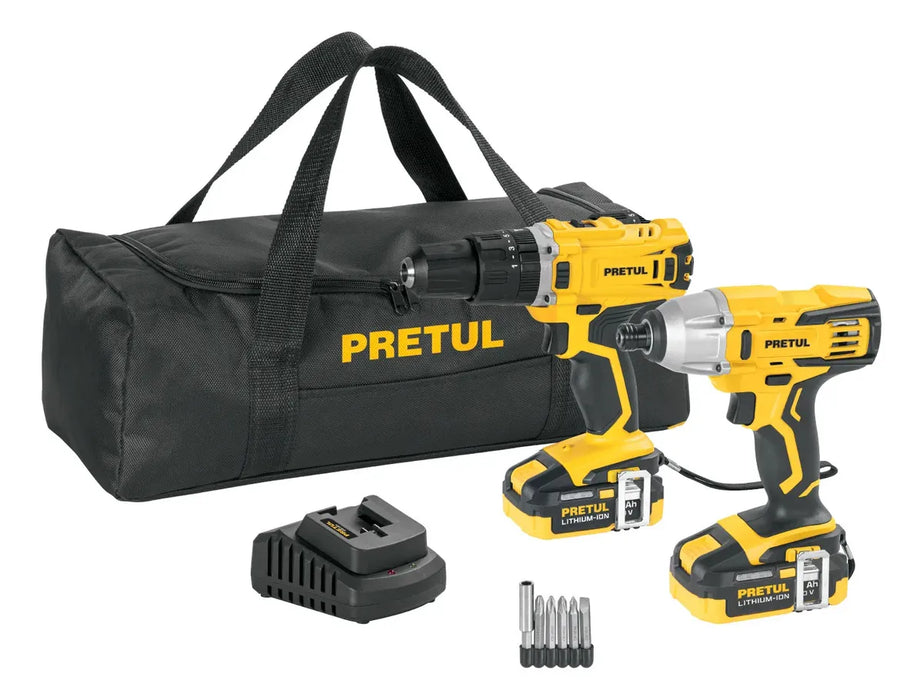 COMBO ROTOMARTILLO/DESTORNILLADOR + DESTORNILLADOR DE IMPACTO, 20V PRETUL COMBO-20P AMARILLO