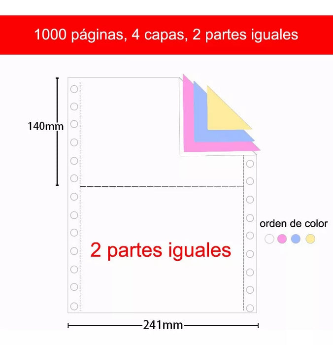 papel para impresora matriz de puntos 4 capas 1000 hojas GRADO B