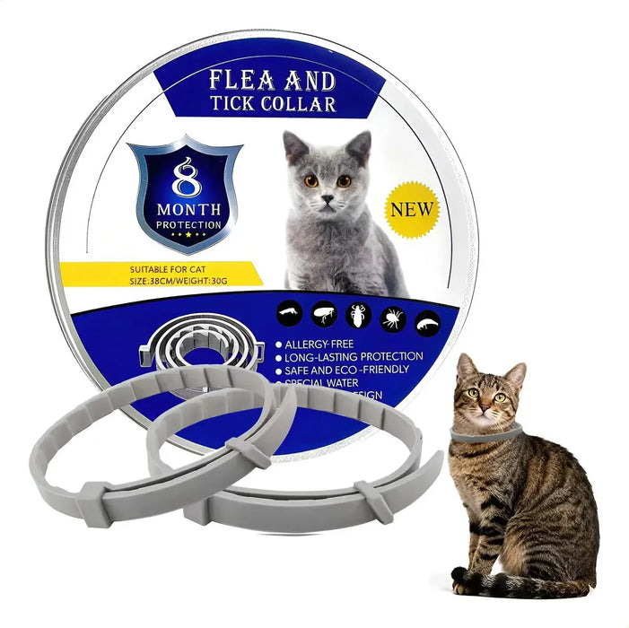 COLLARES AJUSTABLES CONTRA PULGAS Y GARRAPATAS PARA GATOS GRIS GRADO B