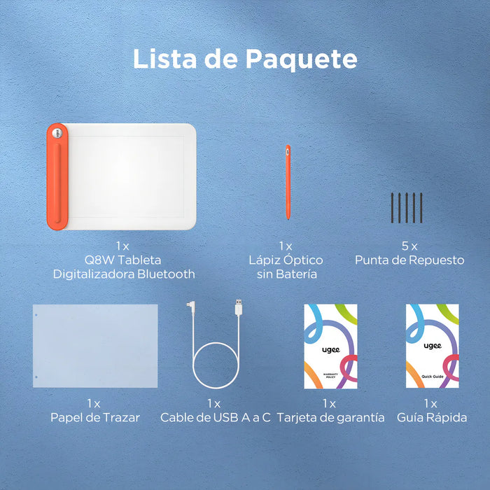 Tableta Gráfica Inalámbrica 8.5 X 6 Pulgadas Q8w Tableta de Dibujo Gran Superficie 8192 Niveles Sin Batería Tableta Gráfica Para Windows Mac Os Chrome Os Android GRADO A