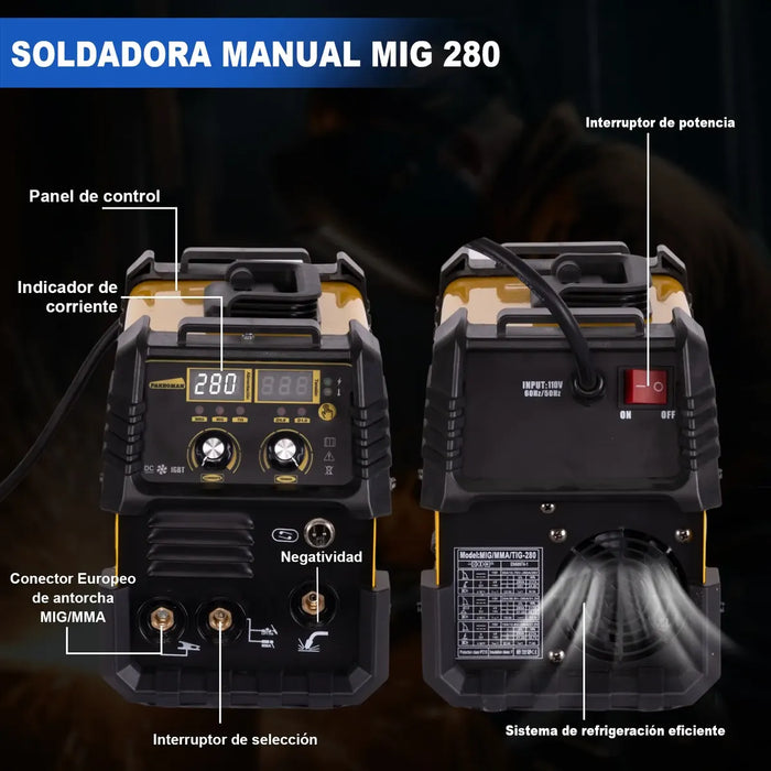 SOLDADORA INVERTER MIG-280 MAQUINA DE SOLDAR 120A 110V GRADO B