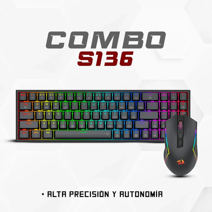 COMBO GAMER REDRAGON S136 TECLADO + MOUSE INGLÉS INALÁMBRICO NEGRO grado b