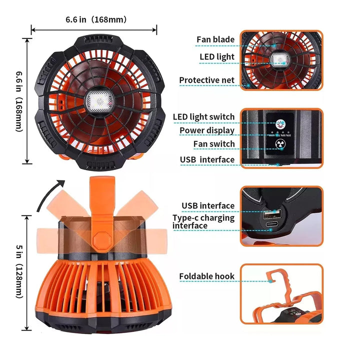 Ventilador para Acampar 7800 mAh con Linterna LED Grado A
