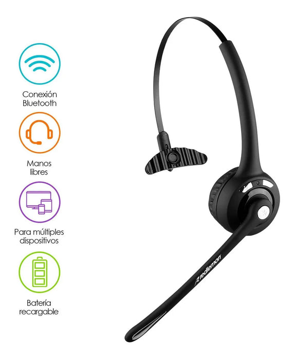 Redlemon Diadema Con Microfono Bluetooth Tipo Call Center, Bateri­a Recargable De Larga Duracion. Manos Libres Compatible Con Android, Ios, Pc Y Mac, Para Atencion A Clientes, Gaming, Videoconferencias GRADO B