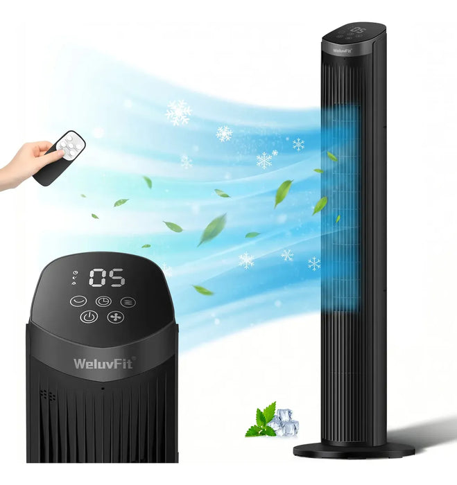 VENTILADOR DE TORRE SILENCIOSO CON CONTROL REMOTO NEGRO 91.44 CM 60HZ GRIS OSCURO PLÁSTICO GRADO B