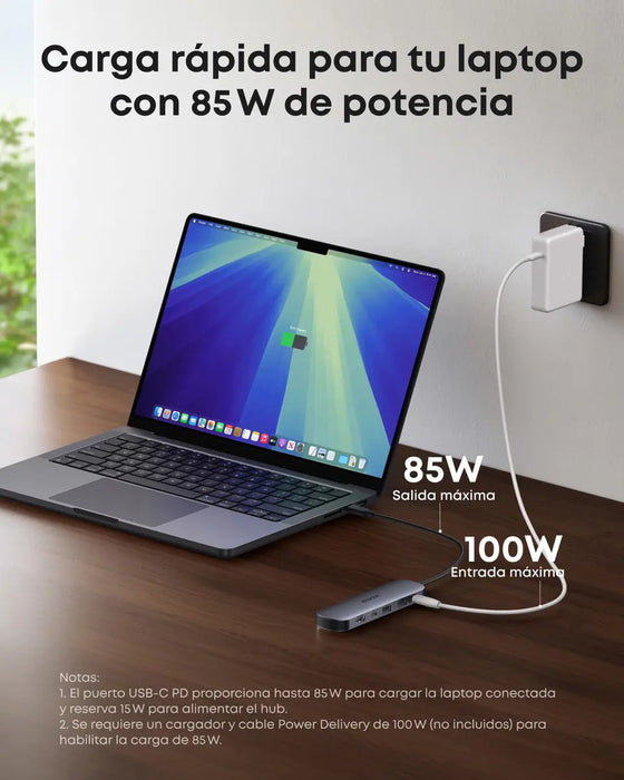 HUB USB-C 7-EN-1 ANKER HUB USB-C 7-EN-1, ADAPTADOR MULTI-PUERTOS PARA LAPTOP, HDMI 4K@60HZ, PD 85W, USB-A/USB-C 3.0, LECTOR SD/TF, COMPATIBLE CON MACBOOK/IPAD/WINDOWS (CARGADOR NO INCLUIDO) PLATEADO GRADO B