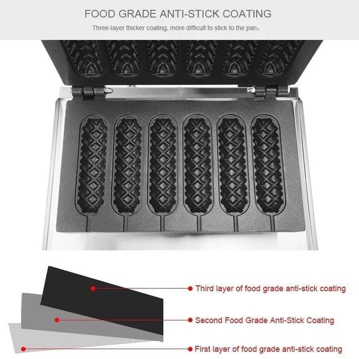 Máquina Profesional para Gofres de Hot Dog y Banderillas | Acero Inoxidable | 1550W GRADO A