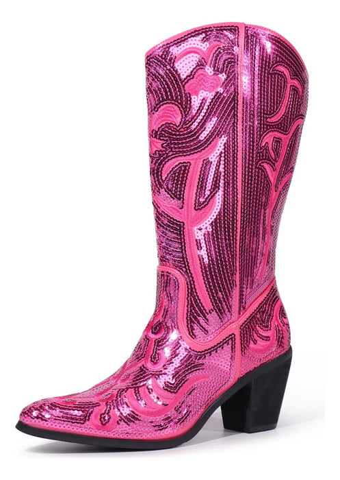 BOTAS ALTA VAQUERAS OESTE DAMA CON LENTEJUELAS PUNTA AFILADA 28 CM GRADO A