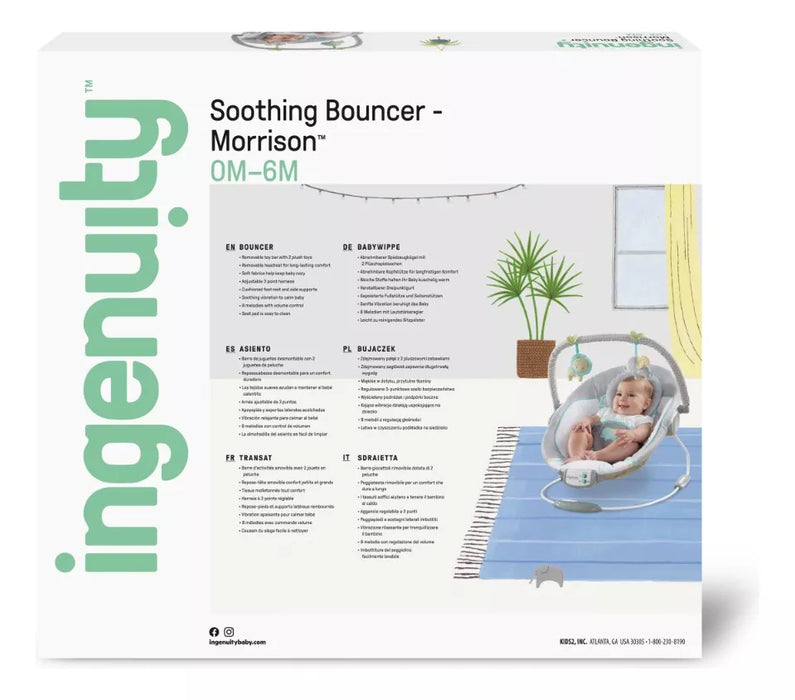 ingenuity soothing baby bouncer - asiento infantil con vibraciones, barra de juguete y sonidos, 0-6 meses hasta 20 libras (morrison) GRADO B