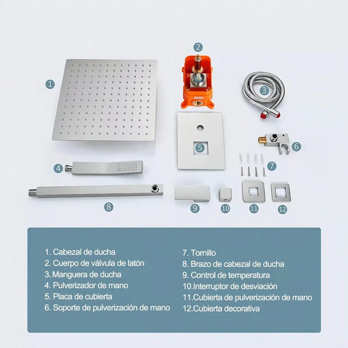 BANNA REGADERA DUCHA METAL 20CM ALTA PRESION PARED CON ROCIADOR GRADO B