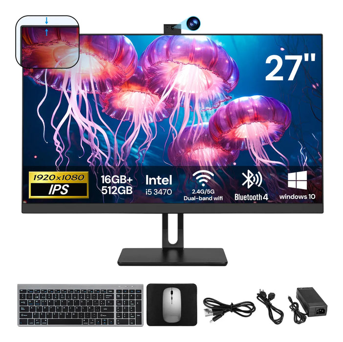 Computadora All-in-One de 27 pulgadas 16g+512g,w10,intel Core I5 grado b