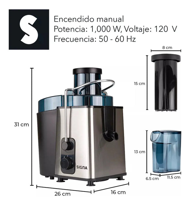 EXTRACTOR DE JUGOS ELÉCTRICO 2 VELOCIDADES JARRA 500ML 1000 1 GRADO B