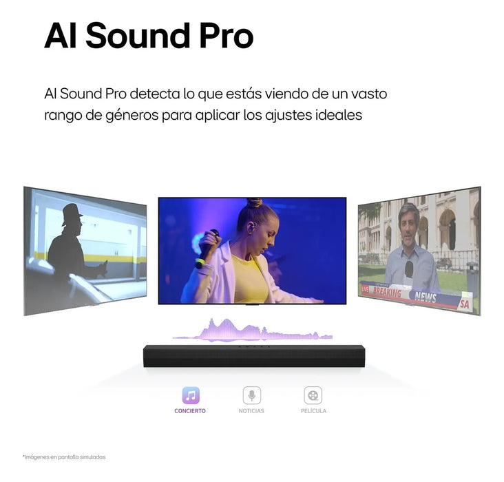 LG SOUNDBAR S40T | BARRA DE SONIDO 2.1 CANALES 300W CON AI SOUND PRO, SUBWOOFER INALAMBRICO Y WOW INTERFACE | AUDIO ENVOLVENTE Y PERSONALIZABLE GRADO A