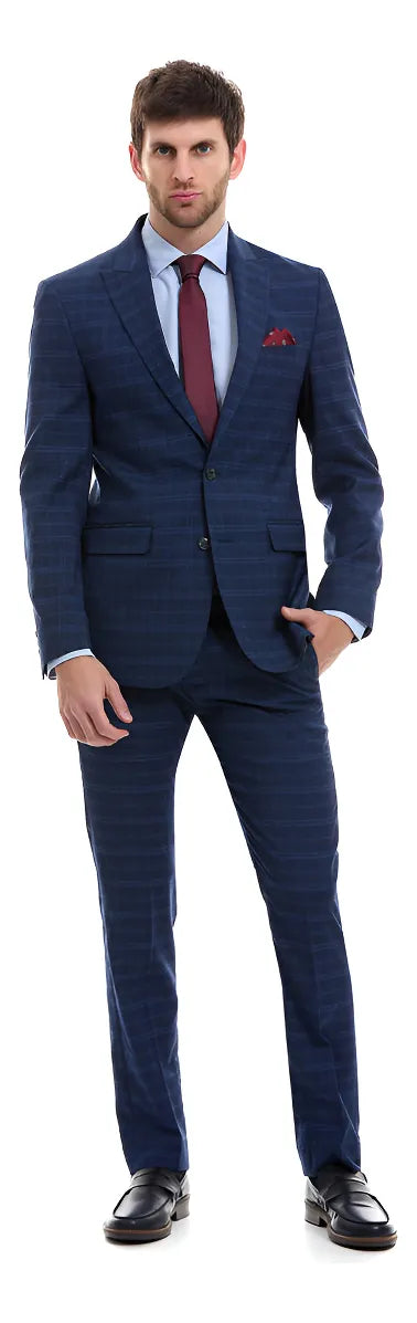 TRAJE SLIM FIT VITTORIO FORTI SOLAPA DE PICO A CUADROS GRADO B - TiendaKomet México