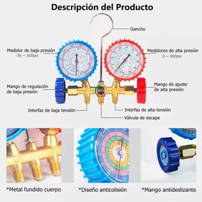 JUEGO MANOMETROS REFRIGERACION MANIFOLD PARA AIR COMPRESOR GRADO B