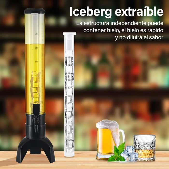 2PZS 3LTS DISPENSADOR DE TORRE BEBIDAS CERVEZA CON LED LUZ RECIPIENTE TRANSPARENTE CON GRADUACIONES CLARAS COLOR NEGRO GRADO B