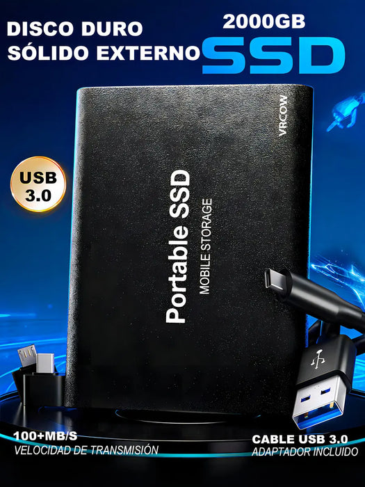 Externo Disco Duro Ssd 2tb 2000gb Sólido Mini Portátil Vrcow GRADO B