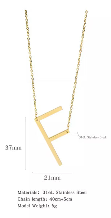 Collar Dije Gigante Letra Inicial Acero Inoxidable Dorada 5353 Letra F