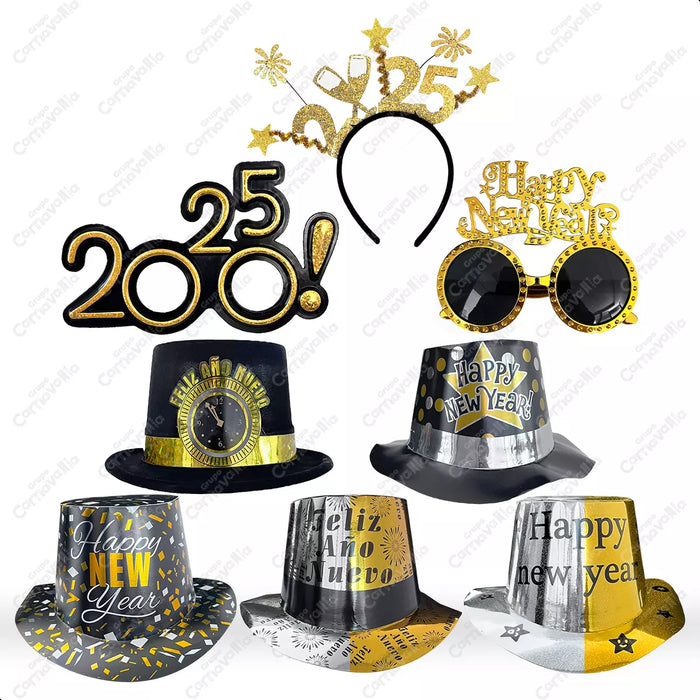 Kit batucada fiesta año nuevo diadema sombrero lentes 8 pzas GRADO A
