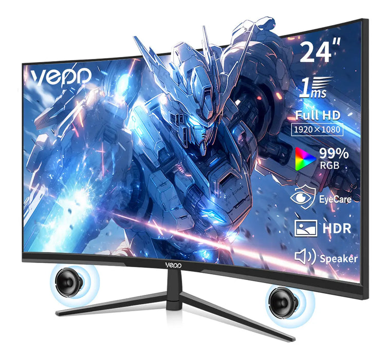 MONITOR GAMER CURVO VEDD 24'' 100HZ PANTALLA FULL HD 1080P VA HDR Y ALTAVOCES DUAL , TIEMPO DE RESPUESTA 1MS NEGRO GRADO B
