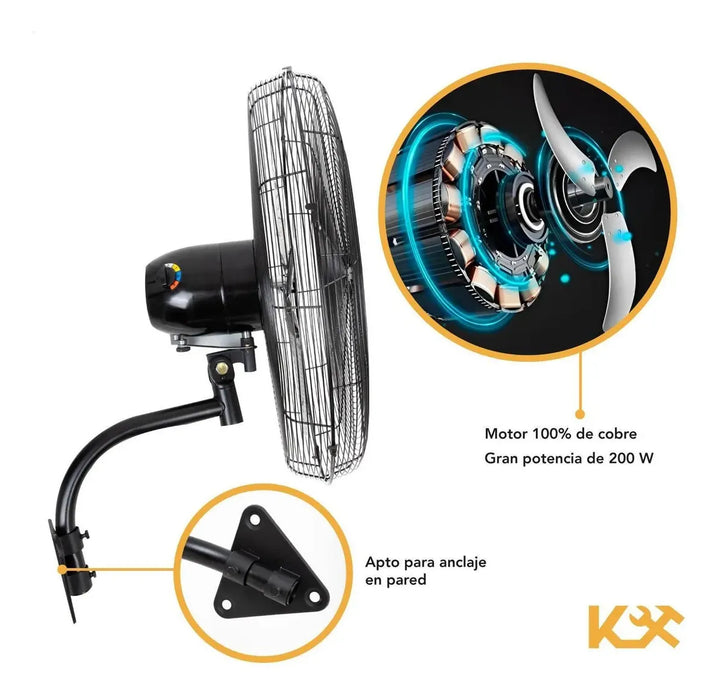VENTILADOR DE PARED INDUSTRIAL 26 PULGADAS ALUMINIO KINGSMAN ESTRUCTURA NEGRO DIÁMETRO 66 CM FRECUENCIA 60 HZ GRADO B