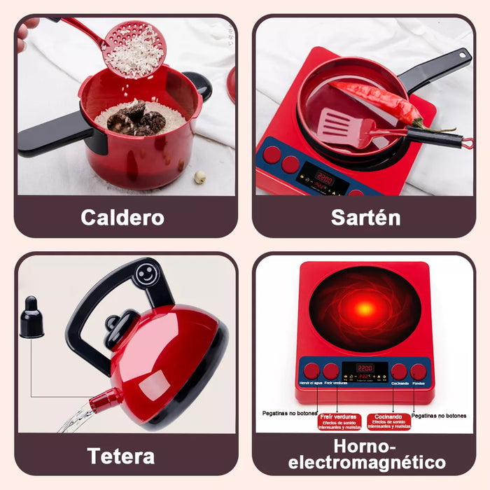 82 Piezas Juguetes De Cocina Para Ninos Utensilios Cocina Comida Color Rojo Ddcat 13780