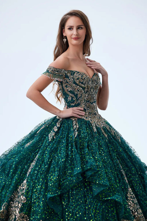 VESTIDOS DE QUINCEAÑERA ROSEBRIDAL DE COLOR VERDE OSCURO GRADO B - TiendaKomet México