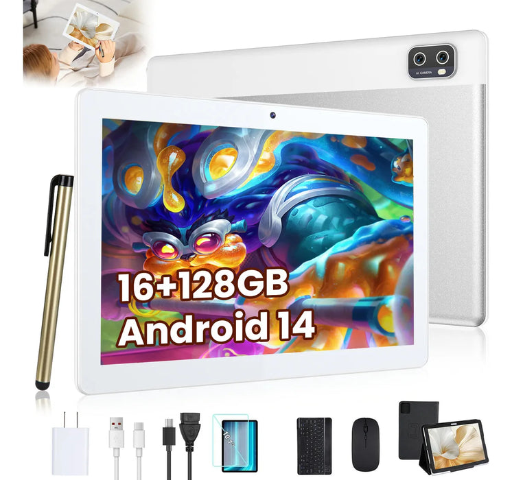 10.1 INCH TABLET 16+128GB DUAL SIM DUAL STANDBY 8000MAH TABLETS ECONOMICAS 12 NÚCLEOS ANDROID 14 WIFI+BLUETOOTH 5.0 GRADO B - TiendaKomet México
