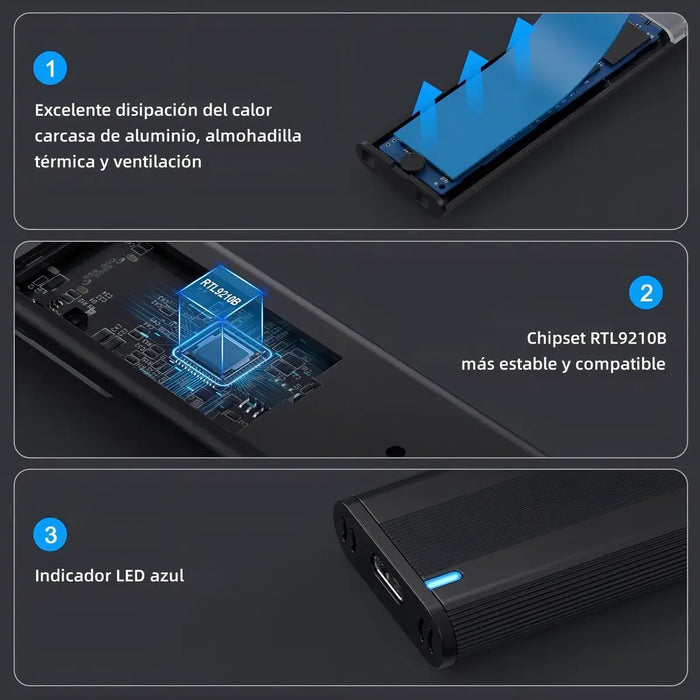 GABINETE CARCASA DISCO DURO SSD M.2 NVME USB 3.2 GEN2 10GBPS GRADO B