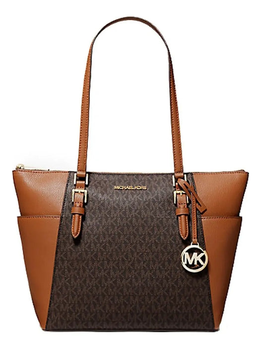 Bolsa Michael Kors Charlotte Large Logo And Leather Top-zip Tote Bag Brown MarrÃ³n Monograma Dorado GRADO B