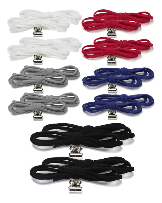 10 PARES AGUJETAS ELASTICAS CORDONES SIN NUDOS HEBILLA METAL GRADO A