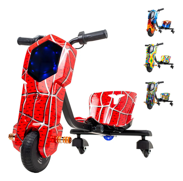 Triciclo Scooter Eléctrico Montable Niño Bluetooth Giro 360° Color Araña Rojo GRADO B