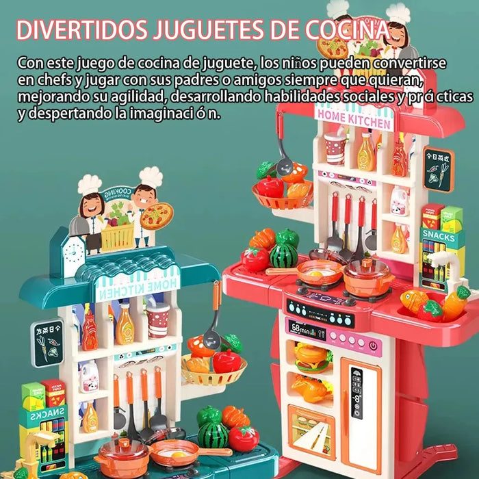 COCINA JUGUETE PARA NIÑOS 73 PIEZAS LUZ SONIDO Y AGUA 95CM COLOR VERDE GRADO B