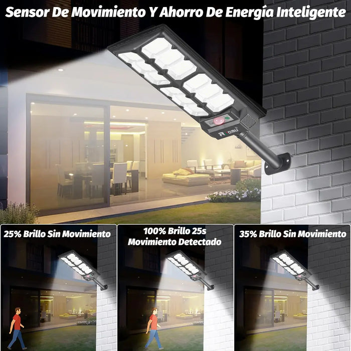 LÁMPARA SOLAR LED EXTERIOR 650W RUOMU SENSOR IP67 PACK 2 LUZ BRILLANTE NEGRO GRADO B