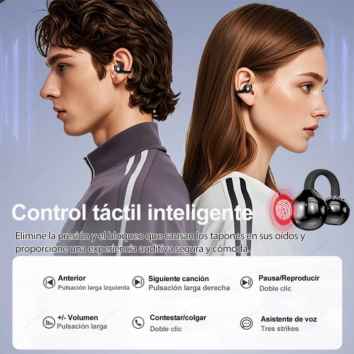 Audífonos Bluetooth Pthtechus Inalámbrico M91 Freeclip Ear Impermeable Ipx6 Micrófono Hd Integrado Cancelación De Ruido Gamer Deportivos Color Negro Luz Led Azul
